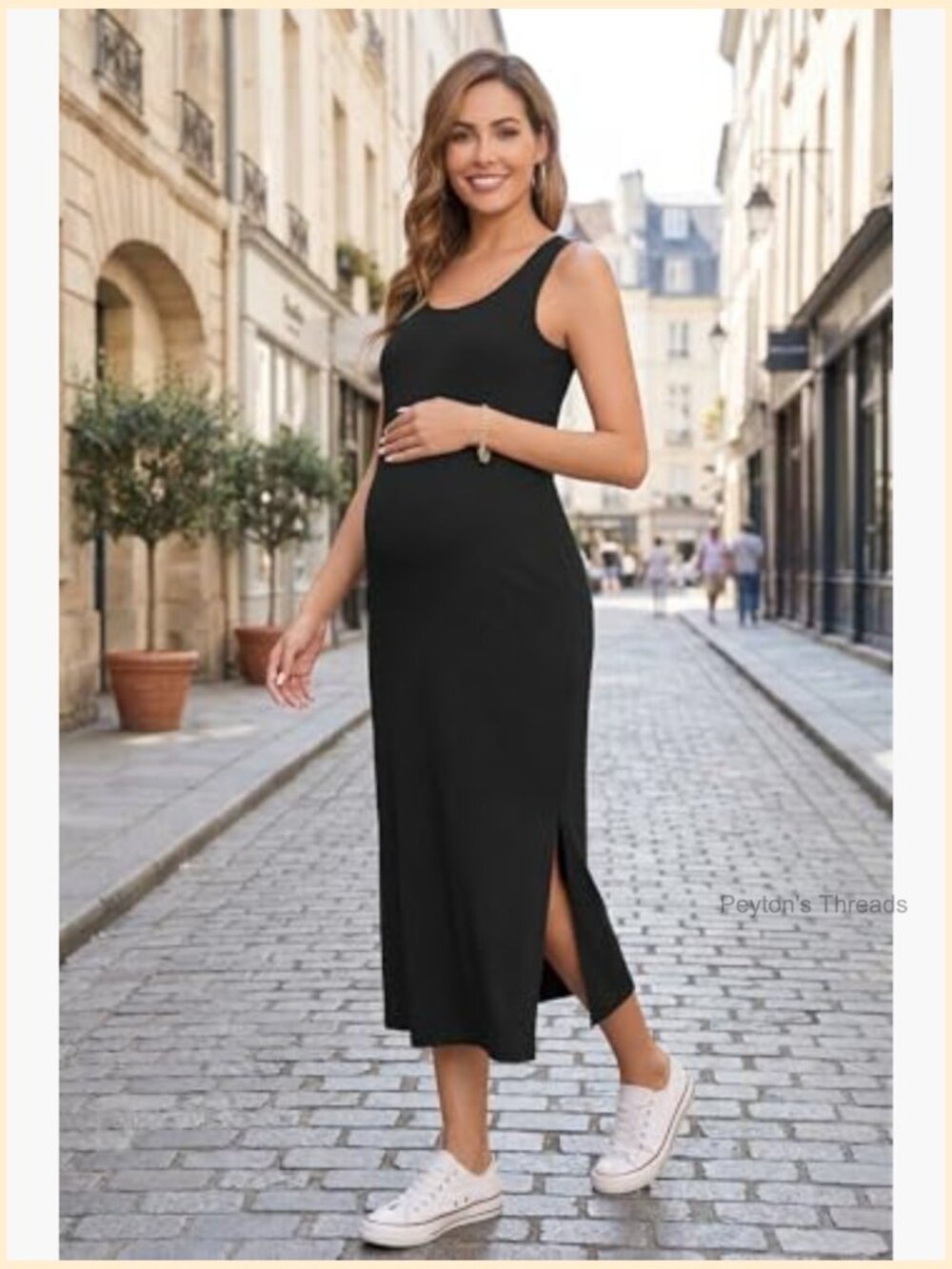 Split Midi Nursing Dress Sleeveless Scoop Neck Breastfeeding Maternity Dress - Picture 2 of 7